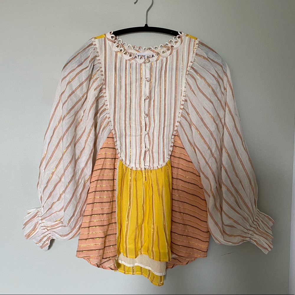 Apiece Apart Striped White and Yellow Blouse